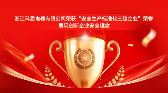 浙江科恩電器有限公司榮獲“安全生產(chǎn)標(biāo)準(zhǔn)化三級(jí)企業(yè)”榮譽(yù)，展現(xiàn)創(chuàng)新企業(yè)安全理念！